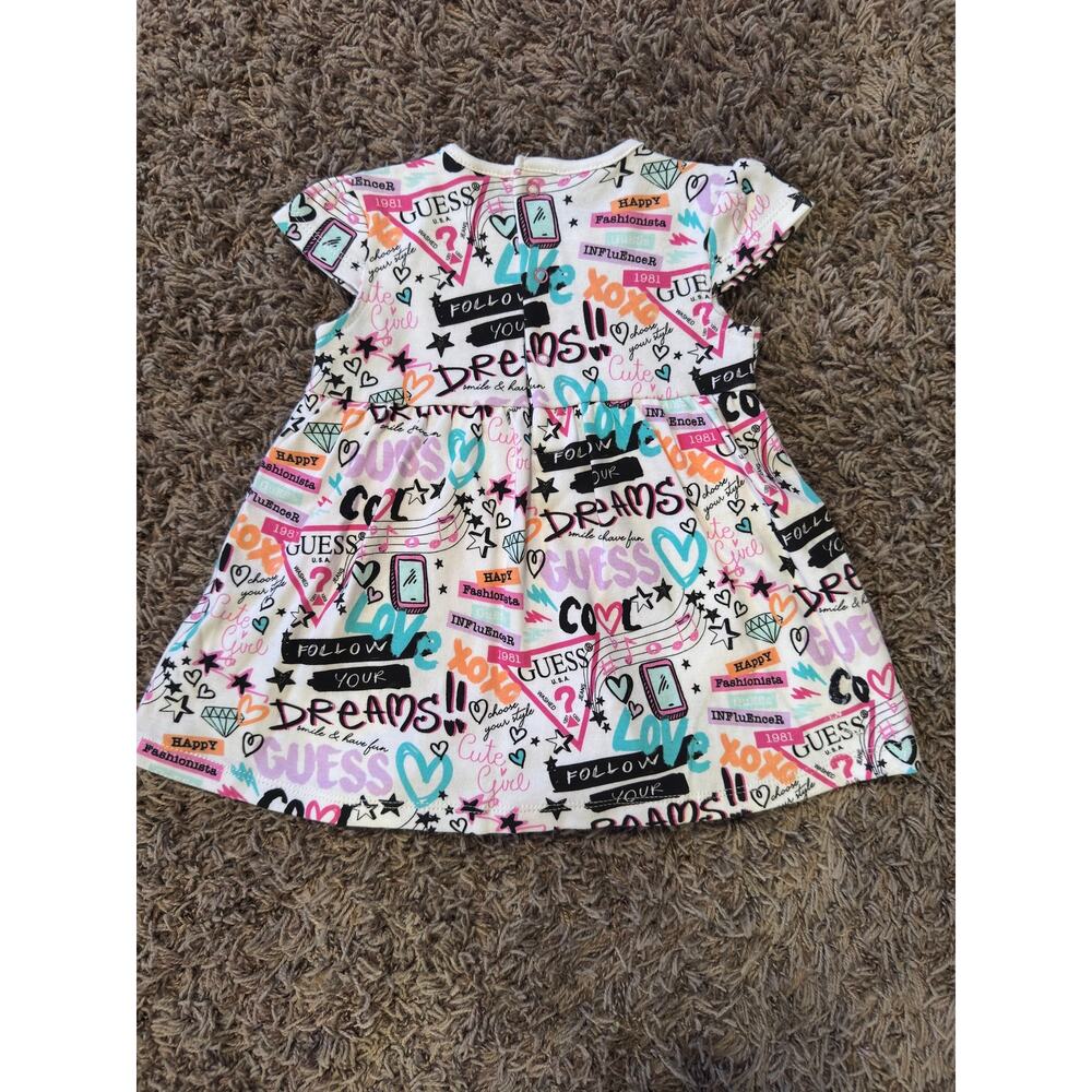 Guess Baby Girl Short Sleeve "Follow Your Dreams" Graffiti Print Dress 6-9M